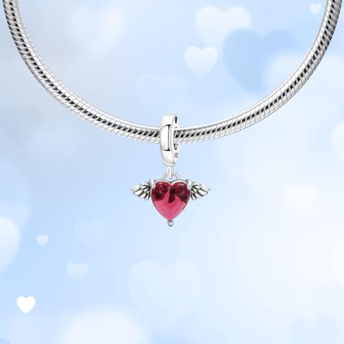 925 Sterling Silver Charms fits Bracelets and Necklace Pendant Bead Charms Jewelry Gift for Women Family Friends - style: Red Love Heart Charm