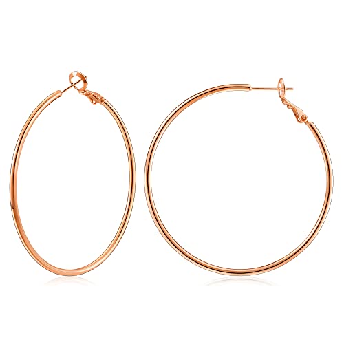 Gacimy Gold Hoop Earrings for Women 14K Gold Plated, 925 Sterling Silver Post Hypoallergenic Earrings Hoops for Women - color: Rose Gold, size: 50mm