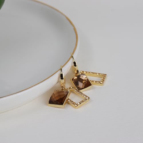 Sonateomber Christmas Tree Dangle Small Gold Hoop Earrings for Women, Cute Sparkly CZ Rhinestone Maple Clover Leaf Drop Earings Thanksgiving Holiday Accessories Fashion Jewelry Gift - color: Rectangle Gold