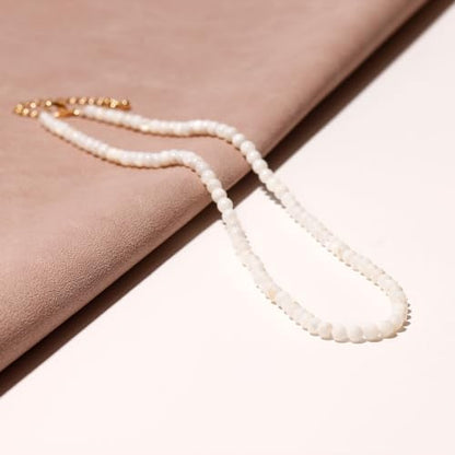 Simple 4mm Gemstones and Crystals Choker Necklace Unisex 16"-18" | Necklaces for Women Men, Adjustable, 40-45 cm Chain Length, Handmade, Spiritual Gemstones, Positive Energy, Daily Wear - style: White Shell
