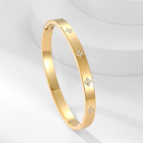 Friendship Love Bracelet for Women, 18K Gold Plated Titanium Steel Cuff - color: Gold, size: Plain 6.5''