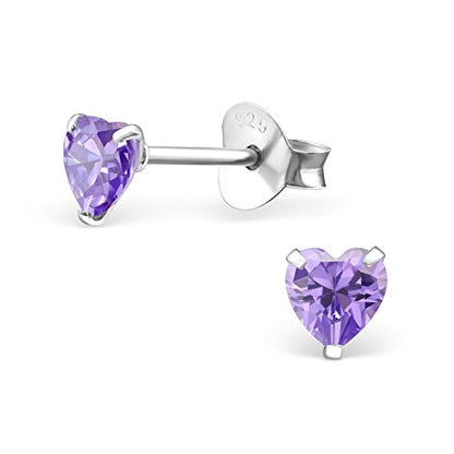 925 Sterling Silver 4mm Heart Birthstone CZ Stud Earrings 33210 (Choose Your Color) (Nickel Free) - color: Light Amethyst