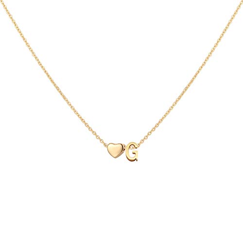 Glimmerst Initial Heart Necklace 18K Gold Plated Stainless Steel Tiny Heart Letter Necklace Personalized Monogram Name Necklace for Women - style: G