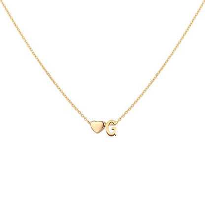 Glimmerst Initial Heart Necklace 18K Gold Plated Stainless Steel Tiny Heart Letter Necklace Personalized Monogram Name Necklace for Women - style: G
