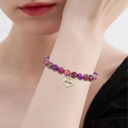 Mothers Day Gifts for Women, Natural Stone Beaded Bracelet Jewelry Birthday Gifts for Mom Grandma Aunt Mother in Law Nana Boyfriend Mom - color: Emperor's stone