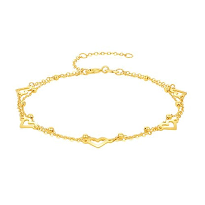 ZHOU LIU FU 18K Yellow Gold Charm Bracelet Hollow Heart Star Butterfly Charms Delicate Double Chain Bracelets Adjustable Cute Jewelry for Women Her Mom Daughter Birthday Anniversary 16+3cm/6.3-7.5" - style: Heart