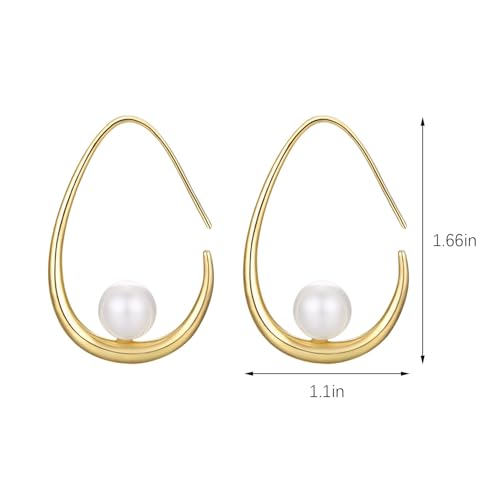 14k Gold Plated Lightweight Pearl Earrings,Trendy Jewelry,Teardrop Hoop Earrings for Women,Pearl Drop Earrings,Elegant Jewelry for Gifts - color: gold drop pearl