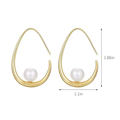 14k Gold Plated Lightweight Pearl Earrings,Trendy Jewelry,Teardrop Hoop Earrings for Women,Pearl Drop Earrings,Elegant Jewelry for Gifts - color: gold drop pearl