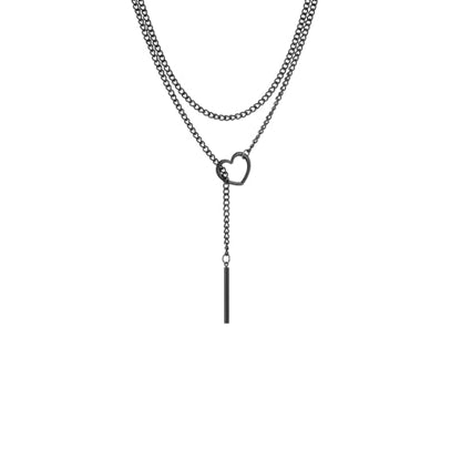 MIFYNN Heart O ring Slip Chain Necklaces for Women Stainless Steel Cuban Chain Bar Necklace Punk Rock Collar Necklace Handmade Adjustable Lariat Y Necklaces for Men - color: Black heart bar