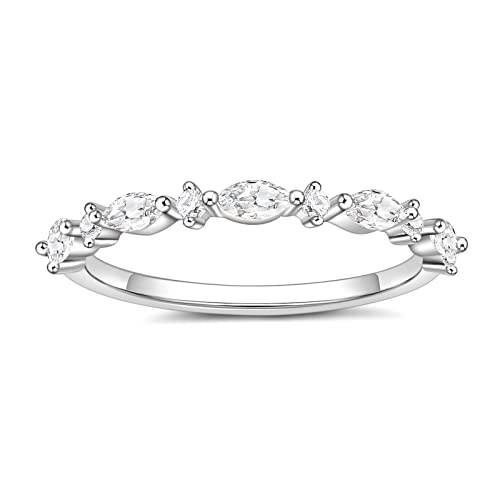 SHINYSO 14K Gold Plated Wedding Band for Women Thin Stacking Ring Half Cubic Zirconia Eternity Engagement Ring Size 4-10 - color: silver