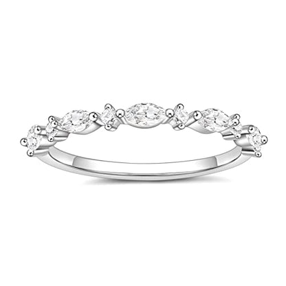 SHINYSO 14K Gold Plated Wedding Band for Women Thin Stacking Ring Half Cubic Zirconia Eternity Engagement Ring Size 4-10 - color: silver