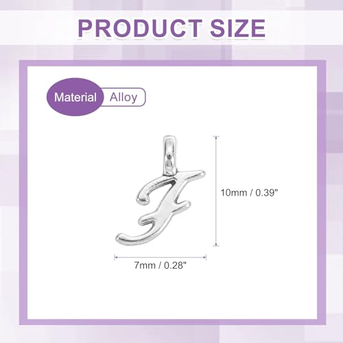 uxcell A-Z Alphabet Charm, Metal Alphabet Letter Charm Initial Charm Pendant Bead for Necklaces Bracelets Jewelry Making Craft - color: Silver F