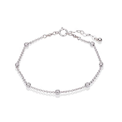 Stacking Bracelet Silver, Minimalist Simple Gourmet Satellite Rectangles Lace Heart Chain Bracelets, 925 Sterling Arm Jewelry for Women, Length 6.5-7.5 Inches - style: Cube Satellite Chain