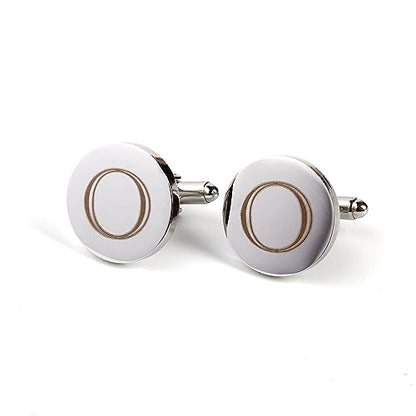 Mens Initial Silver Cufflinks A-Z Alphabet Letter Steel Cuff Links with Engraved Walnut Wood Box Groom Groomsman Wedding Set… - style: O