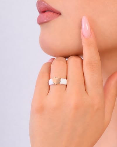 Rinfit Womens Silicone Wedding Ring with Stainless Steel Heart - Rubber Bands - Patented Design - color: PACK E: White / Metal Heart - Rose Gold, size: Size 7