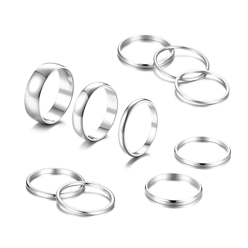 Silver Rings for Women Non Tarnish Stainless Steel Rings Set Dainty Gold Band Ring Stack Simple Stackable Thumb Pinky Ring for Multiple Size - color: SILVER-Style 2