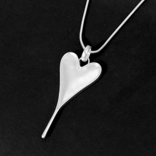 Long Heart Necklaces for Women 14K Gold-Silver Plated Trendy Brushed Chunky Pendant Layered Y Necklace Jewelry for Women With Gifts Box - color: SILVER