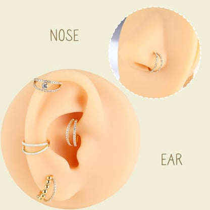 AROWRO Conch Piercing Jewelry Nose Rings Hoops Septum Cartilage Helix Rook | Surgical Steel Gold Silver Cartilage Earrings for Women Tragus Helix Piercing Jewelry 16G 18G 20G With Cubic Zirconia Opal - color: Gold-D1 Clear CZ & Opal, size: 16G(1.2mm)-8mm