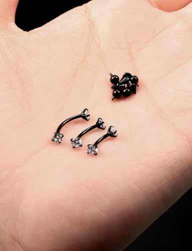 18G Internal Thread Eyebrow Piercing Jewelry Surgical Steel Curved Barbell Tiny Eyebrow Ring Vertical Labret Lip Jewelry Ear Rook Small Belly Button Ring for Women Men 6mm/8mm/10mm - color: 6/8/10mm Black 18G Internal thread horseshoe ring