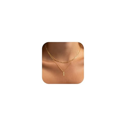 Initial Necklaces for Women Dainty Gold Silver Layered Letter Pendant Necklace Cute Figaro Chain Choker Necklace Personalized Trendy Stuff Jewelry Stack Gift for Women Her - color: Gold, style: I