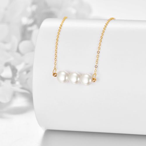 KECHO 14K Real Gold Beads Pendant Necklace Solid Yellow Gold Jewelry Anniversary Birthday Gifts for Women - color: 3 White