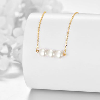 KECHO 14K Real Gold Beads Pendant Necklace Solid Yellow Gold Jewelry Anniversary Birthday Gifts for Women - color: 3 White