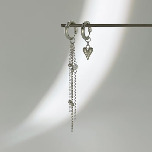 Heart Pearl Hoop Earrings Sliver Long Tassel Chain Huggie Hoop Earrings Pearl Beaded Drop Earring for Women Wedding Jewelry - color: heart