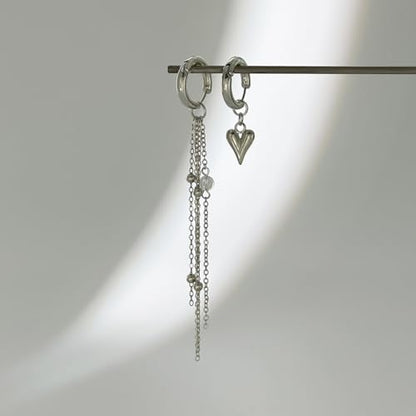 Heart Pearl Hoop Earrings Sliver Long Tassel Chain Huggie Hoop Earrings Pearl Beaded Drop Earring for Women Wedding Jewelry - color: heart