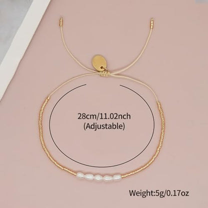 Adjustable Miyuki Beaded Bracelet for Women, Double Row Miyuki Beads | Miyuki beads, adjustable fit, braided construction, double-row design, party styling, bracelet jewelry for casual styling - color: Gold