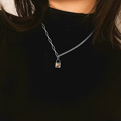Custom4U Personalized Photo Necklace - Custom Heart/Oval/Round Charm Necklaces with Picture + Chain Adjustable - Stainless Steel/Acrylic Pendant Memorial Jewelry Christmas Gifts for Women - color: G-Silver Color