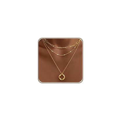 Poxtex Layered Gold Necklaces for Women, Stackable Dainty 14K Gold Silver Plated Trendy Simple Heart Diamond Cross Bow Circle Pendant Paperclip Choker Dot Chain Necklace,Jewelry Set Gifts for Women - color: Gold, style: Circle1