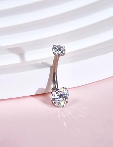 limerencia 14G G23 Titanium Belly Button Ring with Small Teardrop Cubic Zirconia 10mm Internally Threaded Navel Piercing Jewelry - color: Small Heart