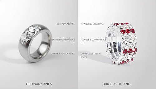 Sparkling Rhinestone Ring Set Trendy Elastic Rhinestone Crystal Stretch Ring Stackable Jewelry for Women Girls - color: 3 Rows Ring-White+Bright Red