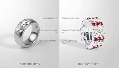 Sparkling Rhinestone Ring Set Trendy Elastic Rhinestone Crystal Stretch Ring Stackable Jewelry for Women Girls - color: 3 Rows Ring-White+Bright Red