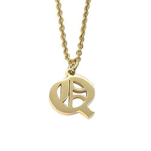 Old English Initial Alphabet Letter Necklace - style: Q-Gold