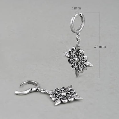 PUNKYOUTH Gothic Crest Dangle Drop Hoop Earrings Dark Alternative Piercing Jewelry 18G 1mm Antique Finish Ornate Scroll Cubic Zirconia Spike Statement Everyday Wear Accessories For Women Men - color: Fleur-de-lis-Silver