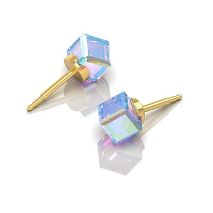 316L Stainless Steel Stud Earrings for Sensitive Ears – Hypoallergenic Princess Cut Square Cubic Zirconia Post Earrings for Women & Men – Nickel Free Daily Jewelry - color: Gold Plated - Rock Crystal