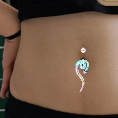 Vsnnsns 14G Dangle Belly Button Ring Piercing Jewelry 316L Stainless Surgical Steel Snake Heart Butterfly Flower Diamond CZ Navel Rings Dangling Belly Button Ring Piercing Jewelry for Women 14 Gauge - color: Rainbow Tone