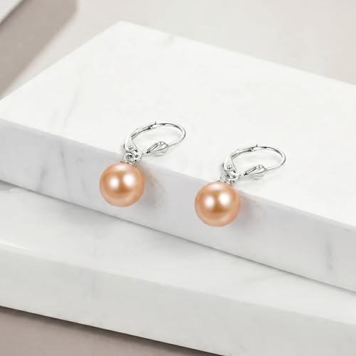 925 Sterling Silver Pearl Leverback Earrings Dangle Drop Jewelry Gifts for Women - style: Champagne Pearl