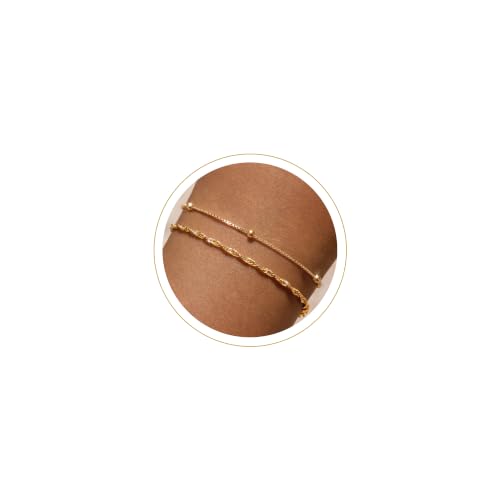 Moodear Gold Bracelets for Women, 2PCS Dainty 14K Gold Plated Link Chain | Waterproof Non Tarnish Jewelry, Adjustable Gold Plated Link & Bead Chain, Perfect for Daily Wear, Vacation Outfits & Gifts - color: gold-4