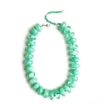 Chunky Beaded Statement Necklace for Women, Colorful Rondelle Bead, Bohemian Style, Adjustable Length, Summer Beach Accessory - color: turquoise blue