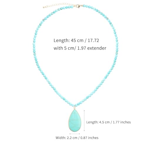 BaubleStar Teardrop Natural Crystal Healing Stone Pendant Necklace | Birthstone Quartz Necklace for Women, Multi-Color Available - color: Turquoise/Beaded Chain