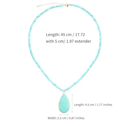 BaubleStar Teardrop Natural Crystal Healing Stone Pendant Necklace | Birthstone Quartz Necklace for Women, Multi-Color Available - color: Turquoise/Beaded Chain
