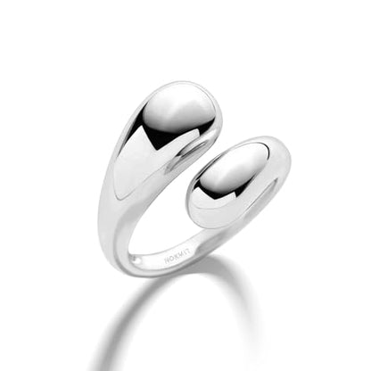 NOKMIT Chunky Gold Rings for Women Adjustable Open Teardrop Wrap Bypass Statement Band Gold Silver Tone High Polished Smooth Comfort Fit - color: Silver