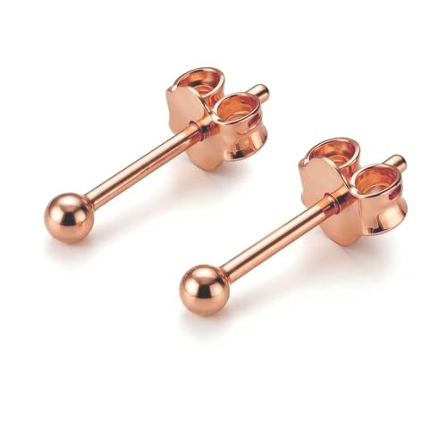 KEZEF 925 Sterling Silver Ball Stud Earrings for Women, 2mm to 10mm | Nine Bead Sizes, Three Finishes, Hypoallergenic Nickel Free Post, Butterfly Push Back, Sold As One Pair - color: Rose Gold, size: 2mm
