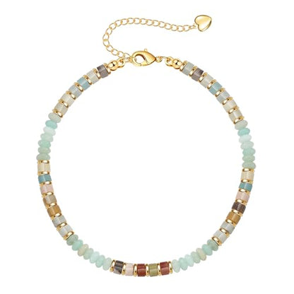Natural Stone Beaded Anklets for Women Teen Girl Gifts Trendy Stuff Boho Anklet Colorful Bead Ankle Bracelets for Women Waterproof Handmade Beach Gifts Summer Jewelry Birthday Christmas Gift - color: Amazonite