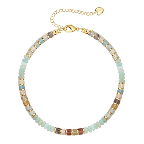 Natural Stone Beaded Anklets for Women Teen Girl Gifts Trendy Stuff Boho Anklet Colorful Bead Ankle Bracelets for Women Waterproof Handmade Beach Gifts Summer Jewelry Birthday Christmas Gift - color: Amazonite