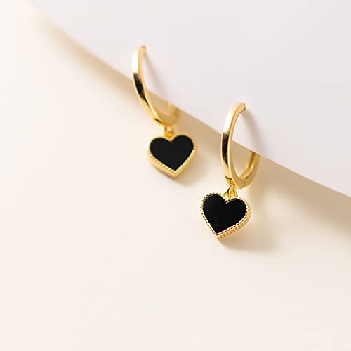 SLUYNZ Solid 925 Sterling Silver Black Heart Hoop Earrings for Women Teens Love Heart Hoop Earrings Huggie - color: B-18K Gold Plated