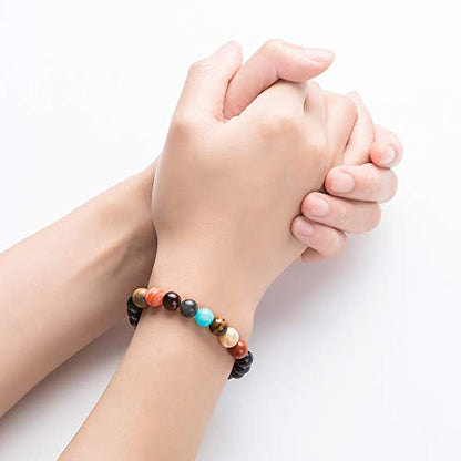 Fesciory Solar System Bracelet for Women, Universe Galaxy Beaded Jewelry | Natural Stone Beads, Universe Galaxy Design, Guardian Star Charm, Adjustable Fit, Birthday & Astronomy Planet Gifts for Loves - color: Blue Sandstone(Nine Planets)