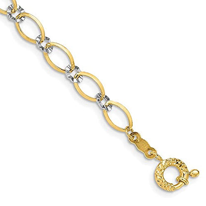 Diamond2Deal 14k Two-tone Gold Oval and Diamond Cut Circle Bracelet 7.25"